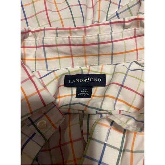 Lands End Mens Multicolor Tattersall Plaid Classic Button Down Shirt Size 34-35 - Picture 8 of 11